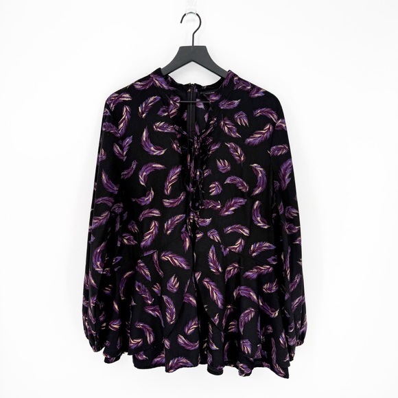 Lane Bryant Feather Print Lace Up Peplum Blouse Size 20 - Picture 1 of 7